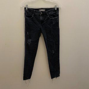 Zara black denim mid-rise distressed jeans